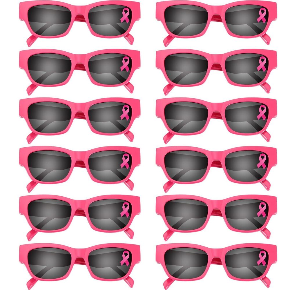 7125 12 Pairs Breast Cancer Awareness Glasses Pink Ribbon Sunglasses Breast